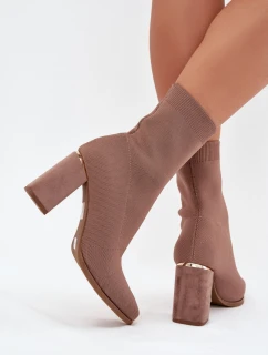 Dámske členkové topánky Virelle na podpätku - béžové