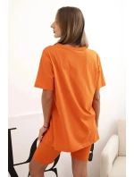 Dámský bavlněný komplet s krátkým rukávem a šortkami tmavě oranžová Dámský bavlněný komplet s krátkým rukávem a šortkami tmavě oranžová