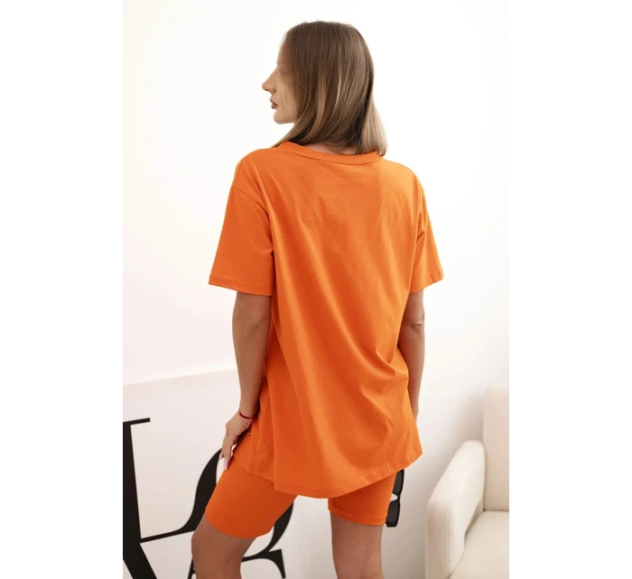 Dámský bavlněný komplet s krátkým rukávem a šortkami tmavě oranžová Dámský bavlněný komplet s krátkým rukávem a šortkami tmavě oranžová