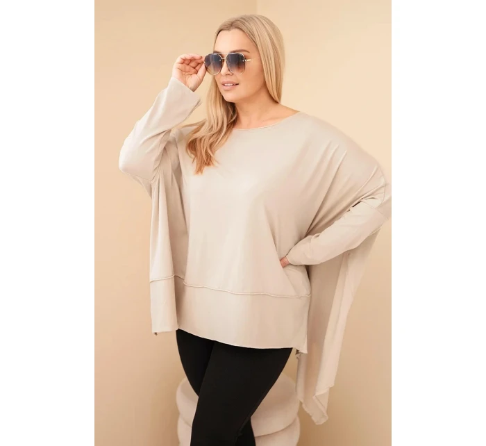 Dámská tunika Plus Size z bavlny s asymetrickým lemem béžová