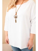 Dámská bavlněná blůza Plus Size asymetrická s náhrdelníkem bílá
