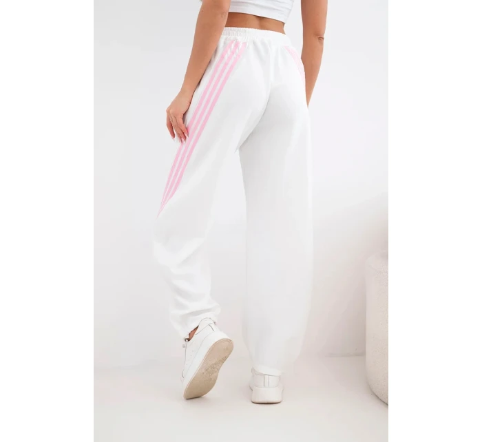Dámske viskózové nohavice s lampasom butter white