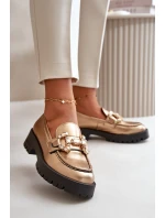 Damskie Skórzane Mokasyny Z Ozdobą CheBello 4369 Złote