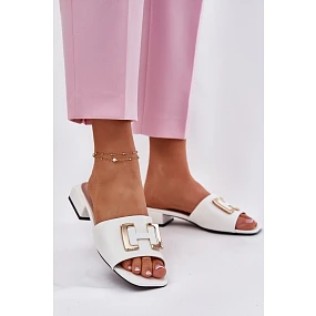 Elegantné dámske papuče na klinoch so zlatými detailmi Vinceza 62229 White Elegantné dámske papuče na klinoch so zlatými detailmi Vinceza 62229 White
