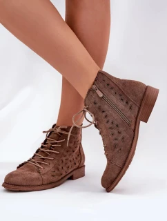 Dámske nízke členkové topánky s perforovaným vzorom - hnedé S.Barski