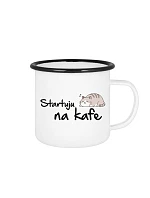 STARTUJU NA KÁVE – biely plechový pohárik 350 ml