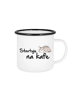 STARTUJU NA KÁVE – biely plechový pohárik 350 ml