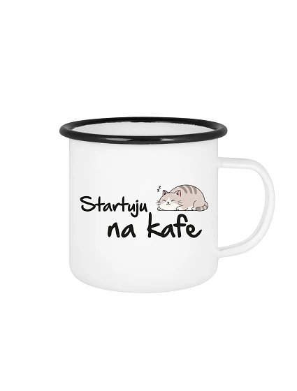 STARTUJU NA KÁVE – biely plechový pohárik 350 ml