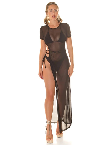 Dámské sexy síťované plážové šaty s XXL rozparkem model 20942324 černé - Koucla