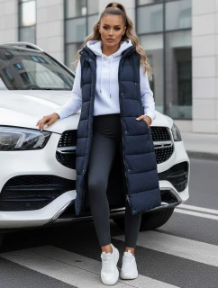 Dámska dlhá prešívaná tmavomodrá vesta FashionStreet TY5252