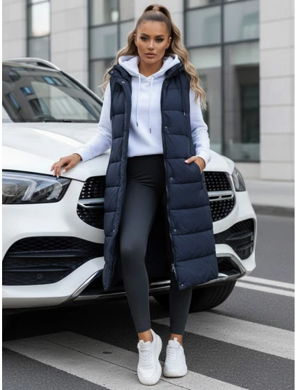 Dámská dlouhá prošívaná vesta tmavě modrá Dstreet model 21993292 - FashionStreet