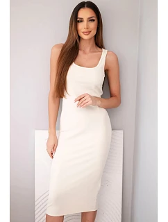 Dámské viskózové žebrované šaty na ramínka béžová