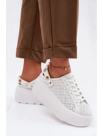 Kožené Ažurové Dámské Tenisky Na Platformě S Páskem Na Bílé model 22100286 - D&A Kožené Ažurové Dámské Tenisky Na Platformě S Páskem Na Bílé model 22100286 - D&A