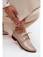Kožené dámské elegantní šněrovací polobotky model 22136719 Zlaté - Zazoo
