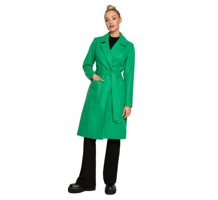 M708 Flísový kabát s opaskom a vreckami - zelený