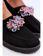 Dámske tenisky Slip-on s kameňmi Black Simple