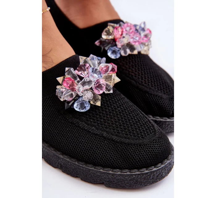 Dámske tenisky Slip-on s kameňmi Black Simple
