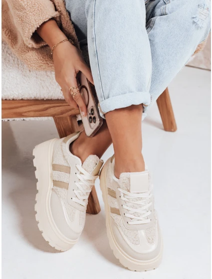 Dámské tenisky s kožešinou na platformě béžové Dstreet model 21992228 - FashionStreet