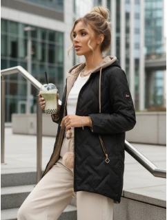 Dámska prechodná prešívaná bunda s predĺženým strihom čierna TY5606