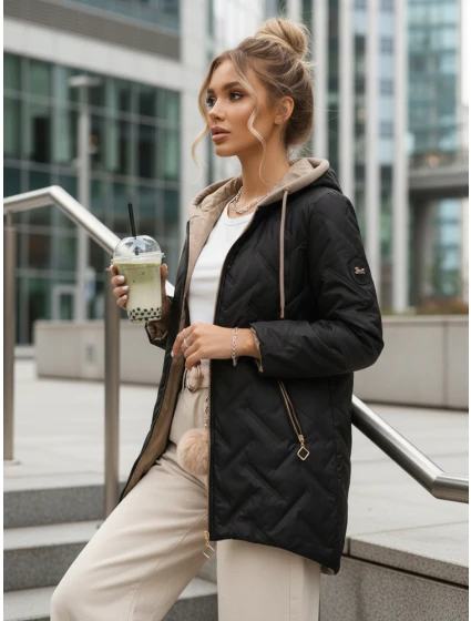 Dámska prechodná prešívaná bunda s predĺženým strihom čierna TY5606