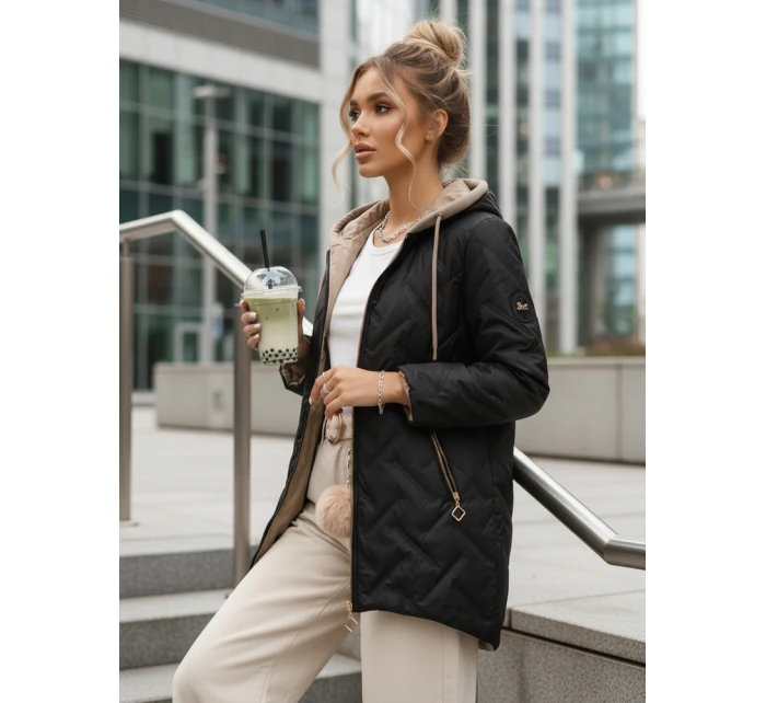 Dámska prechodná prešívaná bunda s predĺženým strihom čierna TY5606