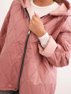 Dámská prošívaná bunda s kapucí tmavě růžová