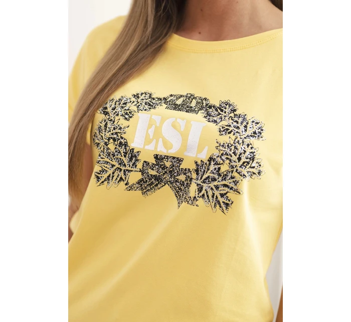 Dámska bavlnená blúzka s ozdobnou potlačou ESL žltá