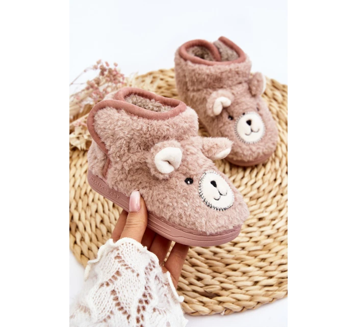 Dětské teplé pantofle s medvídkem Růžové model 21641189 - Boto