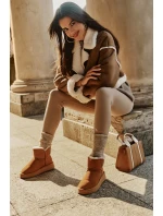 Kožené Semišové Sněhule S Kožešinou model 21676512 Camel - VINCEZA