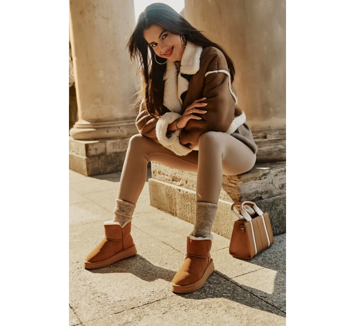 Kožené Semišové Sněhule S Kožešinou model 21676512 Camel - VINCEZA