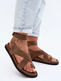 Plochá sandály z přírodního semiše D&A CR61-3049 tmavě béžové