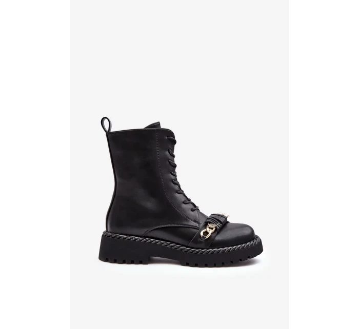 Dámské kožené pracovní kotníkové boty s ozdobou, černá S.Barski