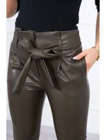 Kožené kalhoty vázané vpředu khaki barvy