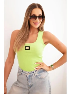 Dámsky prúžkovaný top s ozdobnou aplikáciou apple green