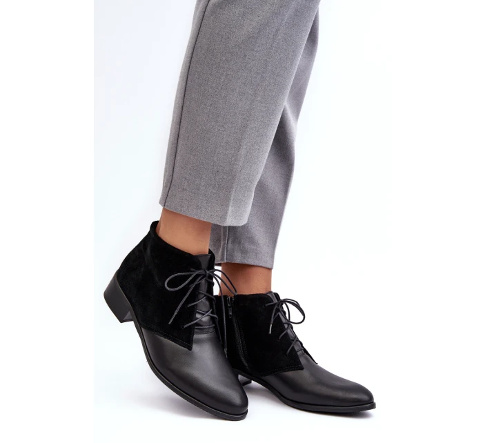 Modne Damskie Sznurowane Botki Czarne Kefora Modne Damskie Sznurowane Botki Czarne Kefora