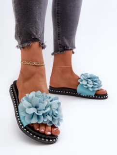 Klapki Damskie Ozdobione Kwiatami Niebieskie Cellanen