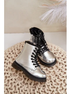 Ocieplane Botki Dziewczęce Lakierowane Na Zamek Srebrne Novita