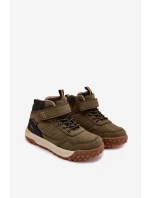 Dětské turistické boty na suchý zip tmavě zelené model 21744855 - Boto Dětské turistické boty na suchý zip tmavě zelené model 21744855 - Boto