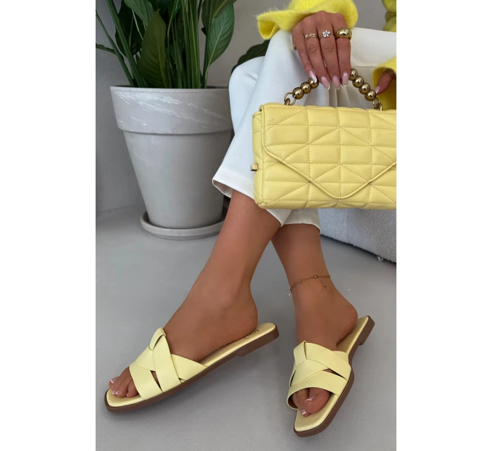 Dámské ploché pantofle s pásky žluté Marissae