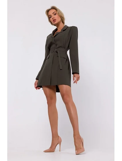 šaty s páskem khaki barva model 18863354 - Moe