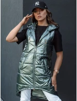 Dámska prešívaná vesta s kapucňou dlhá MERIS tmavozelená FashionStreet TY4425 Dámska prešívaná vesta s kapucňou dlhá MERIS tmavozelená FashionStreet TY4425