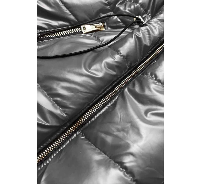 Lesklá vesta v grafitovej farbe s kapucňou (B8130-70)