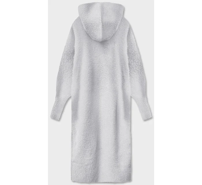Světle šedý dlouhý vlněný přehoz přes oblečení typu alpaka s kapucí model 18028447 - MADE IN ITALY
