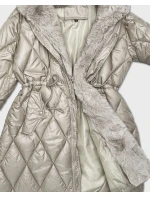 Bunda s kožušinovou kapucňou a golierom béžová (T3-2635#-62)