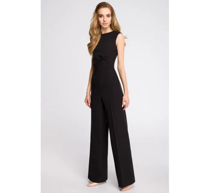 S115 Kombinéza so širokými nohavicami - čierna