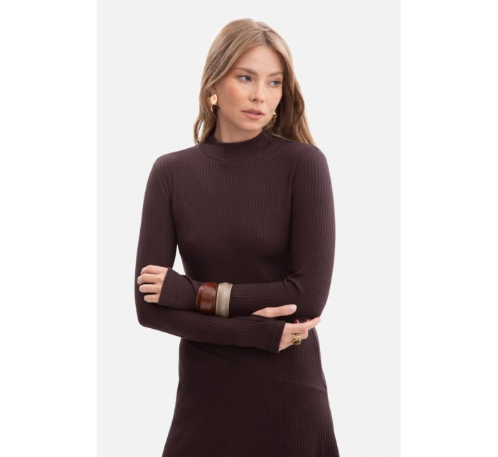 B299 Rebrované midi šaty s asymetrickým pásom - tmavá čokoláda B299 Rebrované midi šaty s asymetrickým pásom - tmavá čokoláda