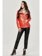 Oranžová dámska bunda s leskom (OMDL-023)