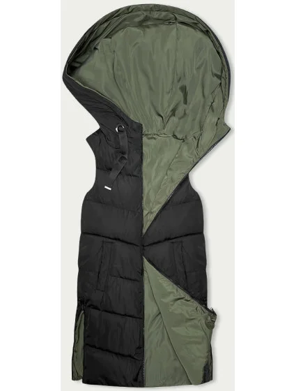 Čierna a khaki dlhá dámska obojstranná vesta (B8248-1)