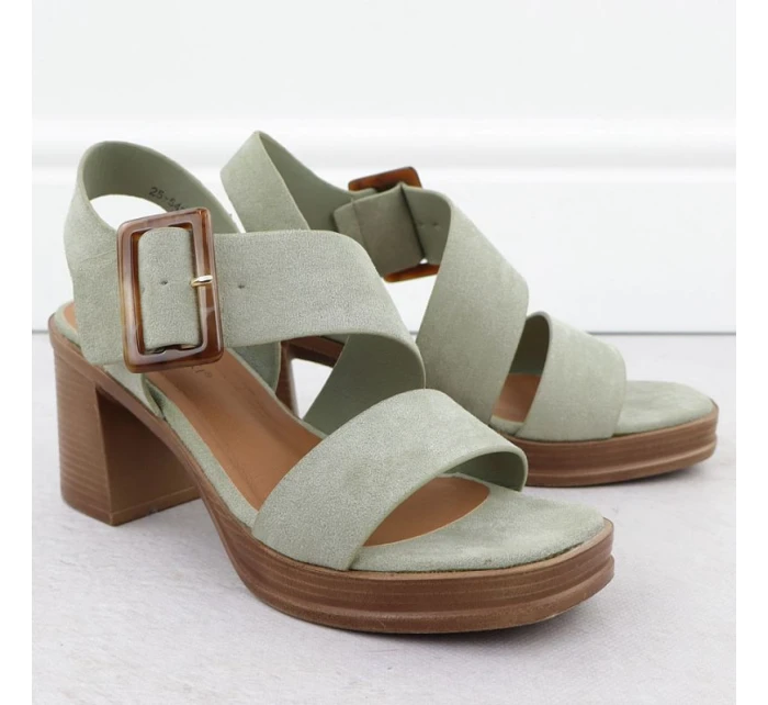 Dámské semišové sandály na jehlovém podpatku zelené model 22015546 - Potocki