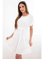 Dámské šaty s krátkým rukávem a vázáním v pase bílá